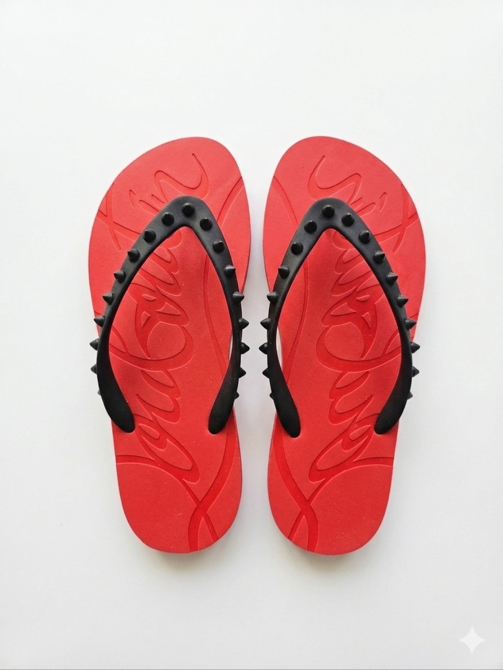 Authentic Christian Louboutin Loubi Spikes Flip Flops Size 37 Red Soles! 7